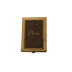 VTG MCM Pocket Purse Size Gold Tone Metal Photo Album w/ B&W Photos Collectible